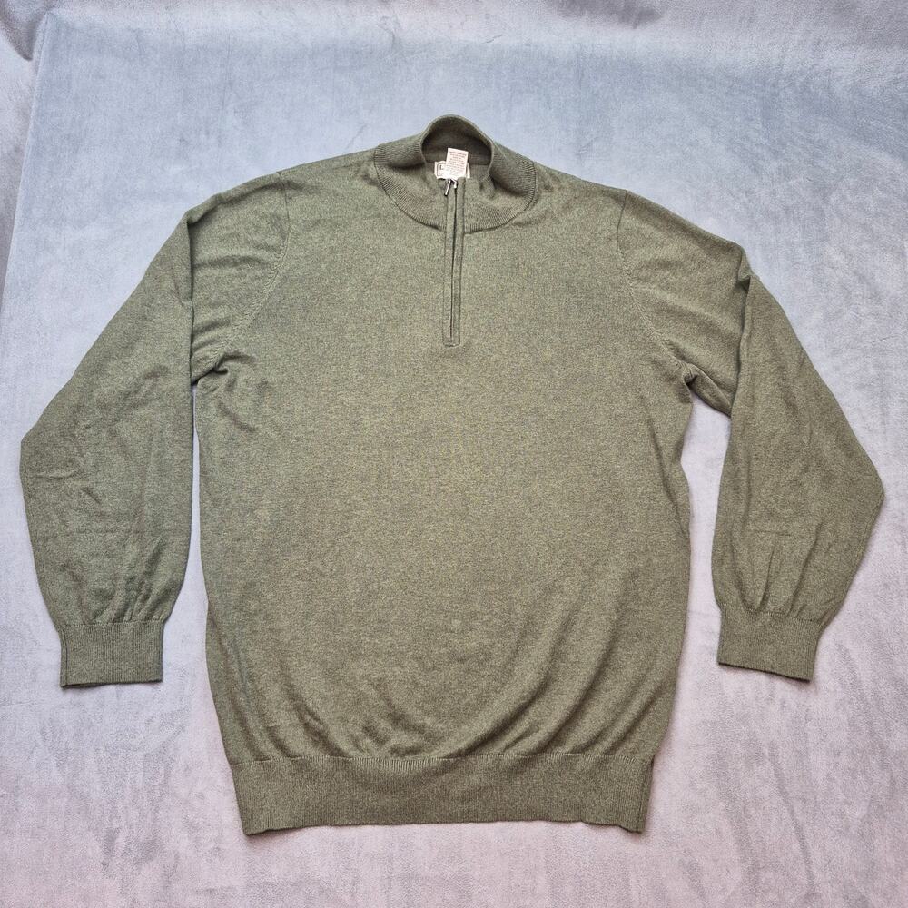 LL Bean 1/4 Zip Pullover Mock Neck Sweater Mens XXL Green Cotton Cashmere